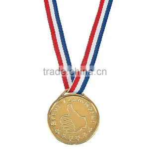 Plastic GoldtoneTeamwork Medals With Custom Design "Go Team" on One Side and a Thumbs up With "Great Teamwork!" on the Reverse thumbnail-2