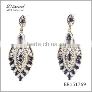 Wholesale Jewelry New Designs Women's Ethnic Resin Beaded Earrings Leaf Gold/Silver Plating Drop Earrings thumbnail-2