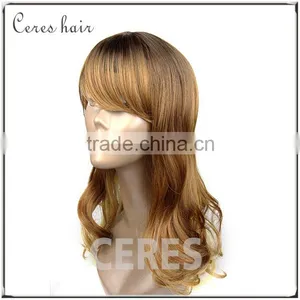 Human Hair Kinky Straight Micro Loop Hair Wig Golden Color Long Wavy/curly Hair thumbnail-4