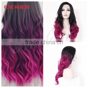 New Arrival 18inch Straight Black Ombre to Rose Color Two Tone Human Hair Wig for Women thumbnail-1