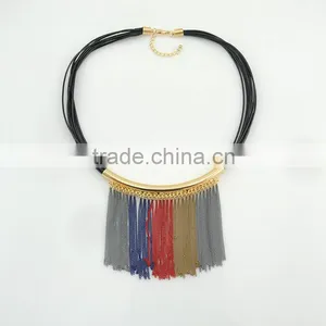 Fashion Leather Choker Necklace Witn Metal Tassel Earrings Costume Jewelry Set Supplier's Choice thumbnail-6