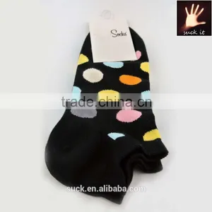 Wholesale Custom Happy Socks Men's Black With Colorful Large Dots Cotton Ankle Socks Gay thumbnail-1