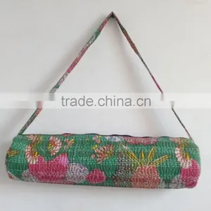 Satchel Shoulder Bag Hippie Embroidery Yoga Bag Kantha Yoga Bag Unisex Shoulder Bag Traditional Yoga Mat Bag Indian Ethnic Bag thumbnail-2