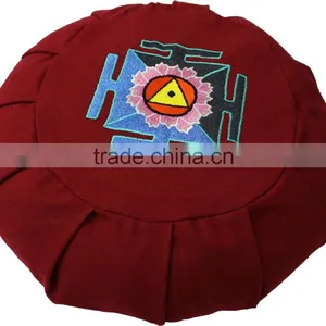 Mditation Cushion, Red Pleated Plain & Embroidered Meditation Cushion Zafu thumbnail-4