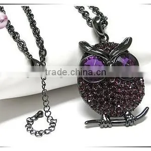 Crystal Big Eye Owl Pendant Necklace thumbnail-1