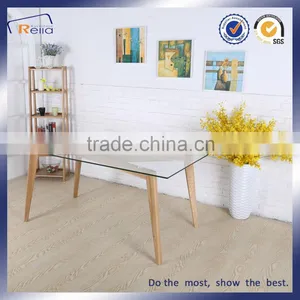 China Supplier Industrial Furniture Glass Dining Table With Wooden Legs thumbnail-2