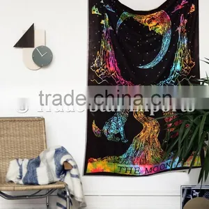 Twin Size Tie Dye Wolf Howling at Moon Wall Art Cotton Boho Wall Hanging Tapestry thumbnail-1