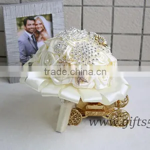 Luxurious White Silk Flowers Wedding Bouquets With Beads, Rhinestones, Brooches thumbnail-3
