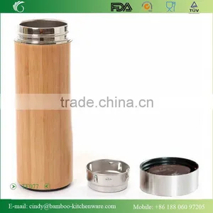 Natural Bamboo Eco-friendly Double Wall Vacuum Insulated 12 Oz Bottle With Stainles thumbnail-1