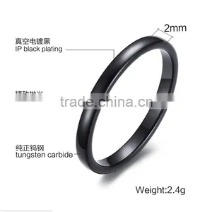 2 mm Thin Band IP Black Plating High Polish Tungsten Carbide Ring thumbnail-2