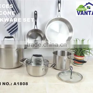 Modern Kitchen Cabinet Designs 8pcs Stainless Steel Cookware Set With Silicon Handle Including Milk Pot thumbnail-1