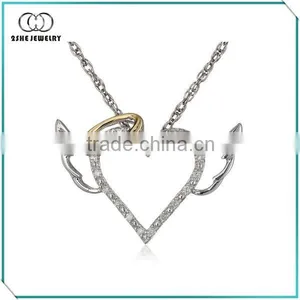 High Quality 925 Silver and 14k Yellow Gold Winged Halo Heart Pendant thumbnail-1