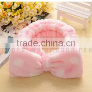 2 Pcs Flannel Women Elastic Bowknot Towel Headband Hairlace for Face Washing Makeup Cosmetic Shower Pink and Blue thumbnail-3