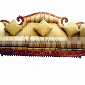 Soild Wood Carved Sofa, Solid Wood Sofa, Wood Frame Sofa, Indian Carved Sofa thumbnail-1