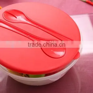 BFA Free Big Salad Bowl Set With Lid/plastic Big Salad Bowl Set With Fork thumbnail-1