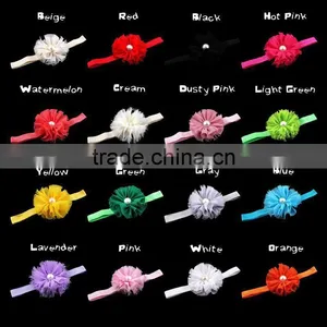 Chiffon Flower Headband With Pearl Beads for Kids Hair Accessories thumbnail-2