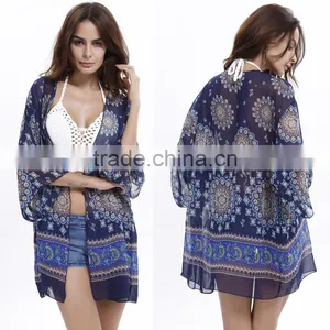 Sexy Women Swim Kaftan Beach Cover Up Women Chiffon Cover-ups Cardigan for Bikini thumbnail-1