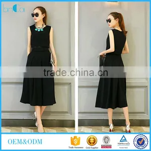 Fashion Women Clothing Two Pieces Sleeveless Black Plain Salwar Suit With Wide Legging Pants thumbnail-1
