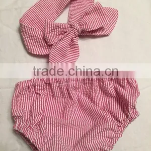Red Seersucker Bloomer With Headband 2 Pieces Set for New Born Baby thumbnail-1