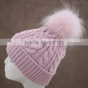 Myfur Stylish Animal Fur Ball Hat Fluffy Raccoon Pom Poms Knit Hat thumbnail-1