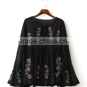 Runwaylover EY2375B 2017 Fashion Women Flare Sleeve Chiffon Embroidery Blouse thumbnail-5