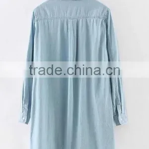 Runwaylover EY2336B Ladies Long Style Fashion Washed Denim Blouse thumbnail-5