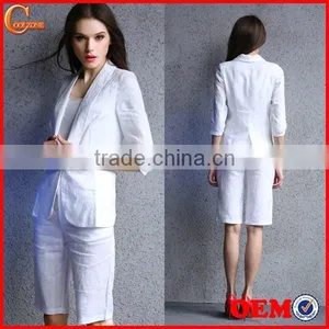 2014 Summer Cotton/linen Ladies Two Pieces Short Sleeve Blazer and Middle Pants Set Women Office Business Suit thumbnail-1