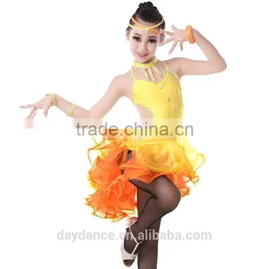 Girl Sexy Open Back Sequin Latin Dance Dress Child Kid Rhinstone Tango Salsa Ballroom Performance Dresses thumbnail-2