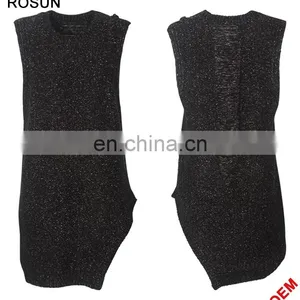 Knitwear Women Black Sweater Dress Distressed Vest thumbnail-3