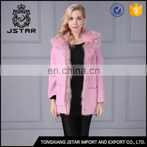 Pink Cheap Sheep Wool Fur Coat With Detachable Fur Inside thumbnail-1