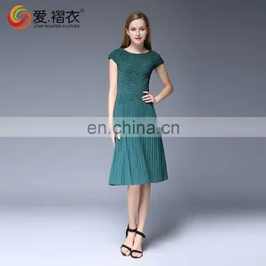 2016 Korea Style Round-Neck Chiffon Dress Wholesales PLeated Dress thumbnail-3