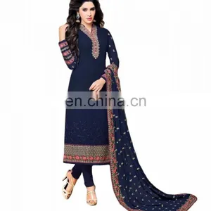 Occasion Party Wear Heavy Embroidery Semi-Sttiched Georgette Dress Material Salwar Kameez 2017 (salwar Kameez Suits) thumbnail-1