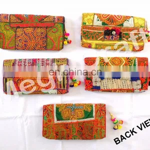 Wholesale Gypsy Kutch Embroidered Coin Clutch- Bohemian Tribal Clutch Purse -Vintage Tribal Embroidered Clutch thumbnail-2
