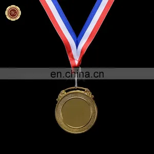 Wr Quality 24k Gold Plated Blank Medal Wholesale Metal Medal With Free Ribbon for Awards Ceremony thumbnail-2