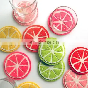Customized Design Orange Color Round Cup Glass Coasters Set of 10 Wool Felt Ball Coaster thumbnail-7