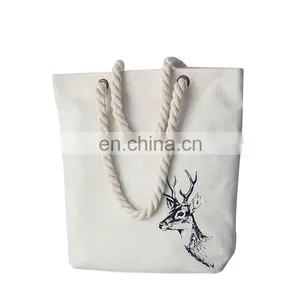 Shopping Cotton Canvas Women Animal Prints Tote Handbag With Zipper thumbnail-2