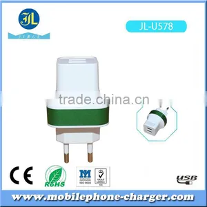 Hot New Product for 2015 Mobile Phone Accessory Dual Usb Home Charger EU Plug thumbnail-1