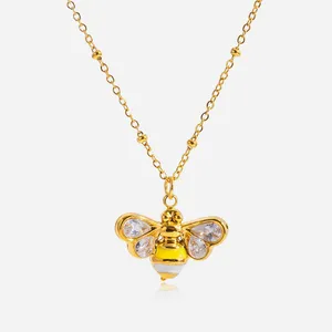 Custom Round Stainless Steel Rhinestone Charm Necklace With 18K Gold Plating thumbnail-4