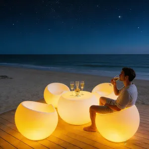 Rental Set Modern Plastic Bar Furniture Chairs Tables Restaurant/Living Room Light Disco Nightclub Outdoor Dining Includes LED thumbnail-4