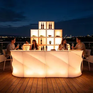 Illuminated Led Nightclub Bar Counter Outside Portable Remote RGB Lighting Plastic Beach Bar Restaurant Cafe Bar Counter Table thumbnail-5