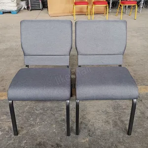 Durable High Quality Steel Frame Comfortable Padded Commercial Modern Church Chairs Metal thumbnail-1