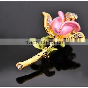 Fashion Elegant Pink Rose Crystal Flower Small Scarf Ring Brooch thumbnail-4
