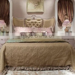 New French Rococo Style Purple Bedroom Furniture Set Wood High Back Full Leather Bed thumbnail-2