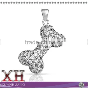 Sterling Silver 925 Bone Pendant With 3A CZ thumbnail-1
