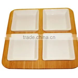 Sushi Square Bamboo Tray With 4 Dishes Serving Tray for Food thumbnail-2