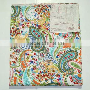 Paisley Kantha Quilt King Size Indian Kantha Bed Cover Handmade Kantha Blanket thumbnail-4