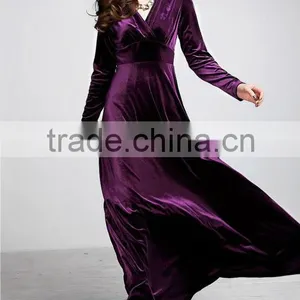 2014 Long Sleeve Velevt Evening Dresses Elegant Purple Long Dresses Long Sleeve Velevt Evening Dresses of Velvet Dresses thumbnail-4