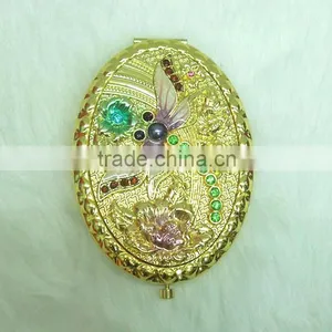 Gold Dragonfly Rhinestone Cosmetic Compact Mirror thumbnail-1