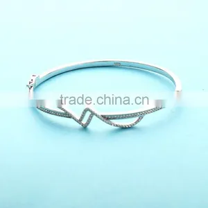 925 Sterling Silver Adjustable Wire Bangle Bracelet Wholesale Rhinestone Bangles SBG387W thumbnail-3