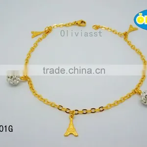 Olivia Jewelry Gold Plated Design Stainless Steel Anklets With Rhinestone Jewelry Wholesale thumbnail-1
